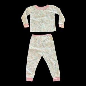 VTG 90s Toddler Girls Thermal Pajama Set Sz 3T White Multicolor Hearts Flowers